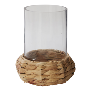 water hyacinth and glass candle holder
