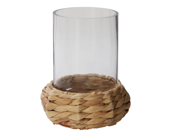 water hyacinth and glass candle holder