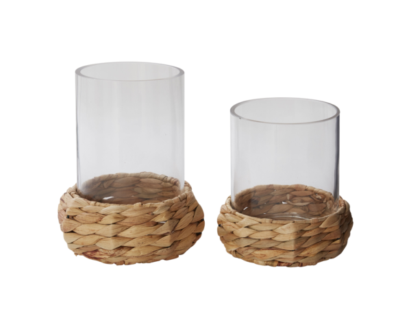 water hyacinth and glass candle holder both sizes