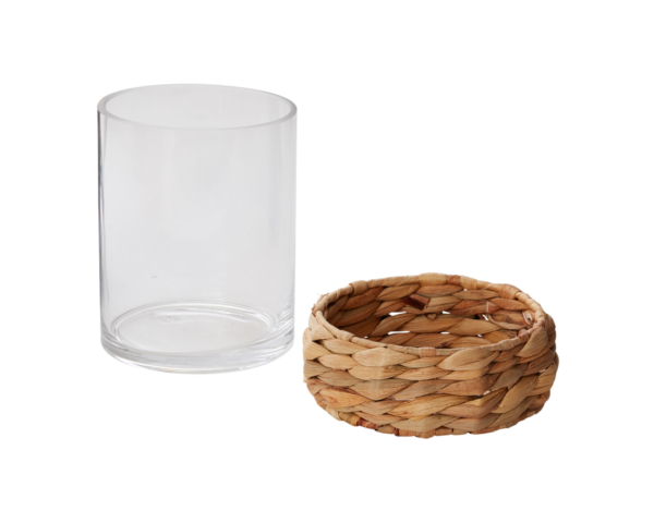 water hyacinth and glass candle holder short 2