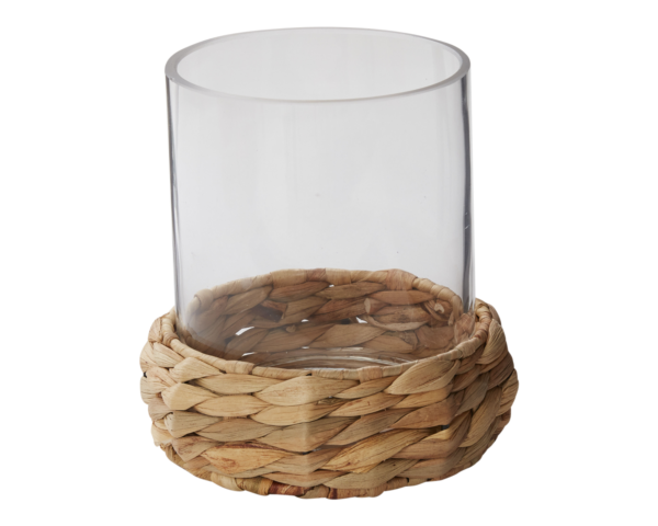 water hyacinth and glass candle holder short